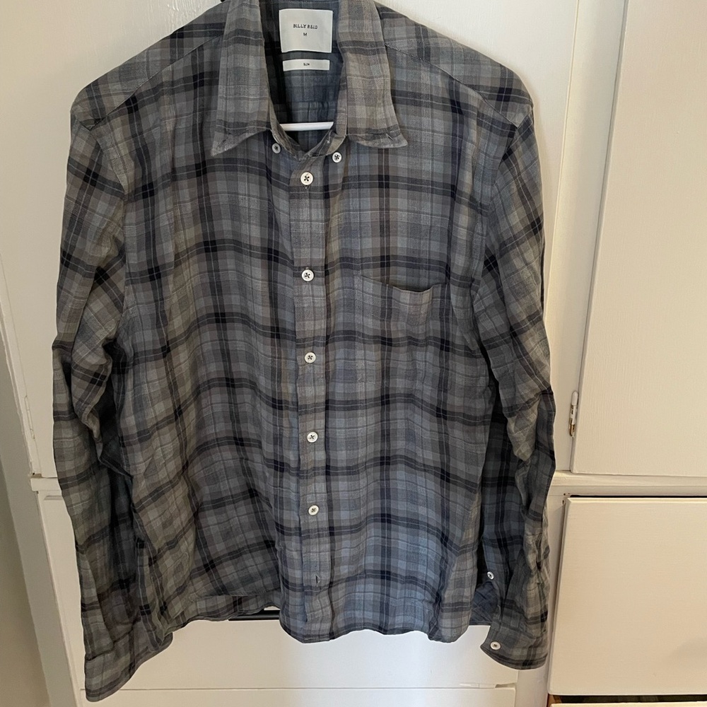 Billy Reid Blue Plaid Button-Up Shirt